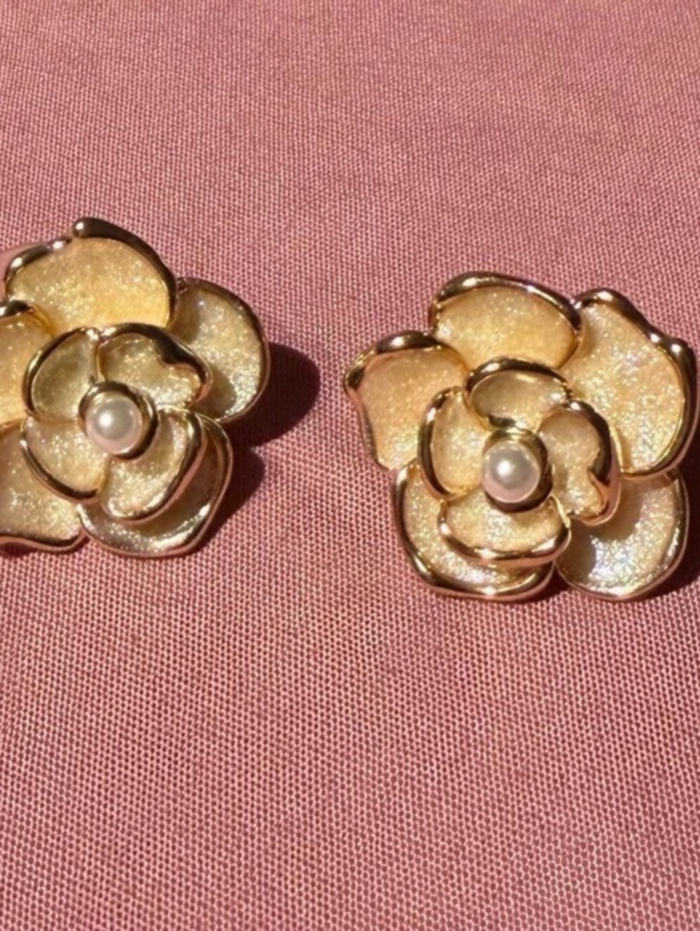 Cream Enamel Camelia earrings.